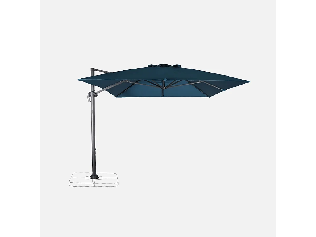 Parasol déporté rectangulaire 3x4 m - Wimereux - bleu canard- Parasol excentré inclinable dans 5 positions. rotatif à 360°.