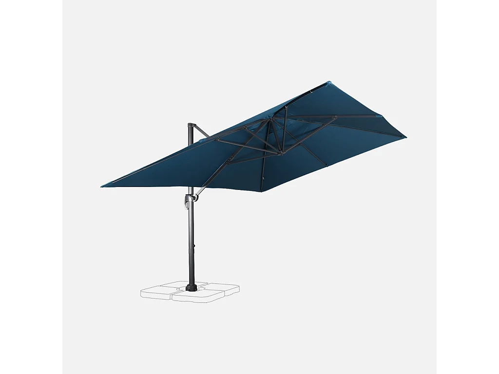 Parasol déporté rectangulaire 3x4 m - Wimereux - bleu canard- Parasol excentré inclinable dans 5 positions. rotatif à 360°.