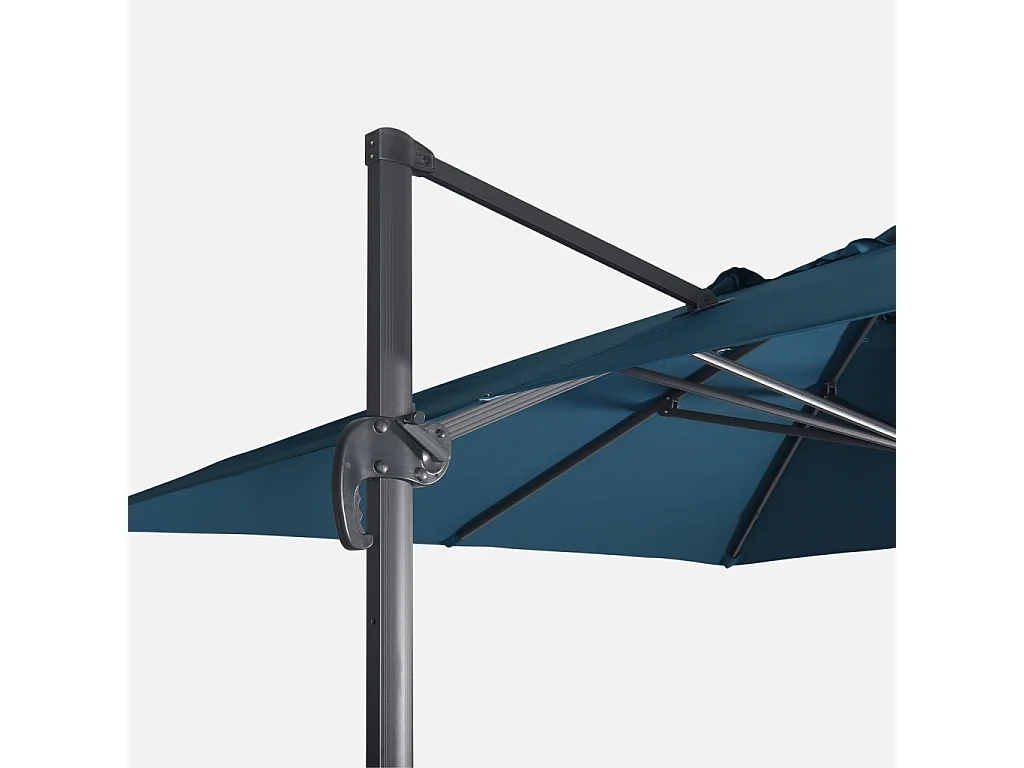 Parasol déporté rectangulaire 3x4 m - Wimereux - bleu canard- Parasol excentré inclinable dans 5 positions. rotatif à 360°.