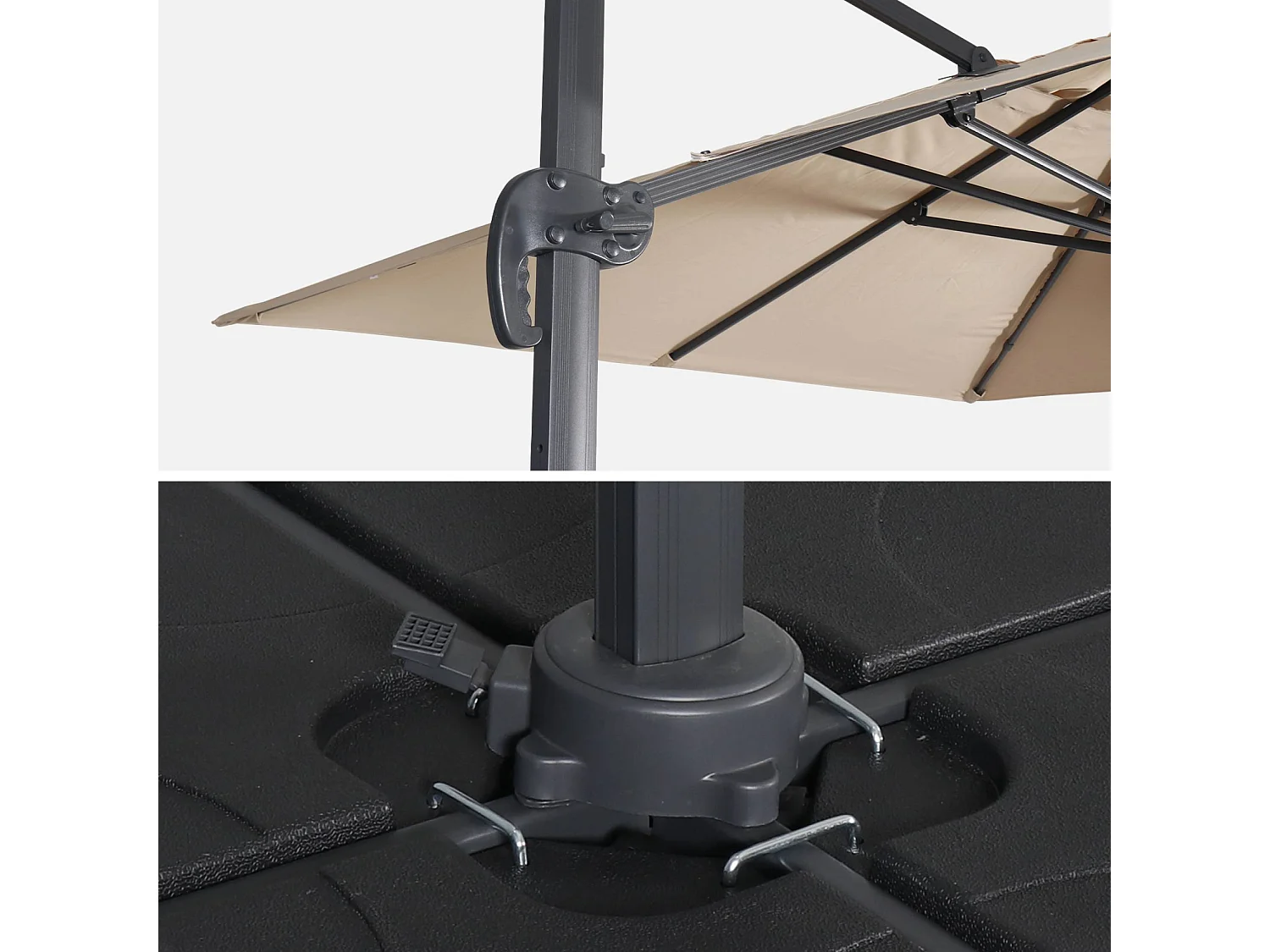 Sombrilla 3x4m rectangular y platos con peso beige