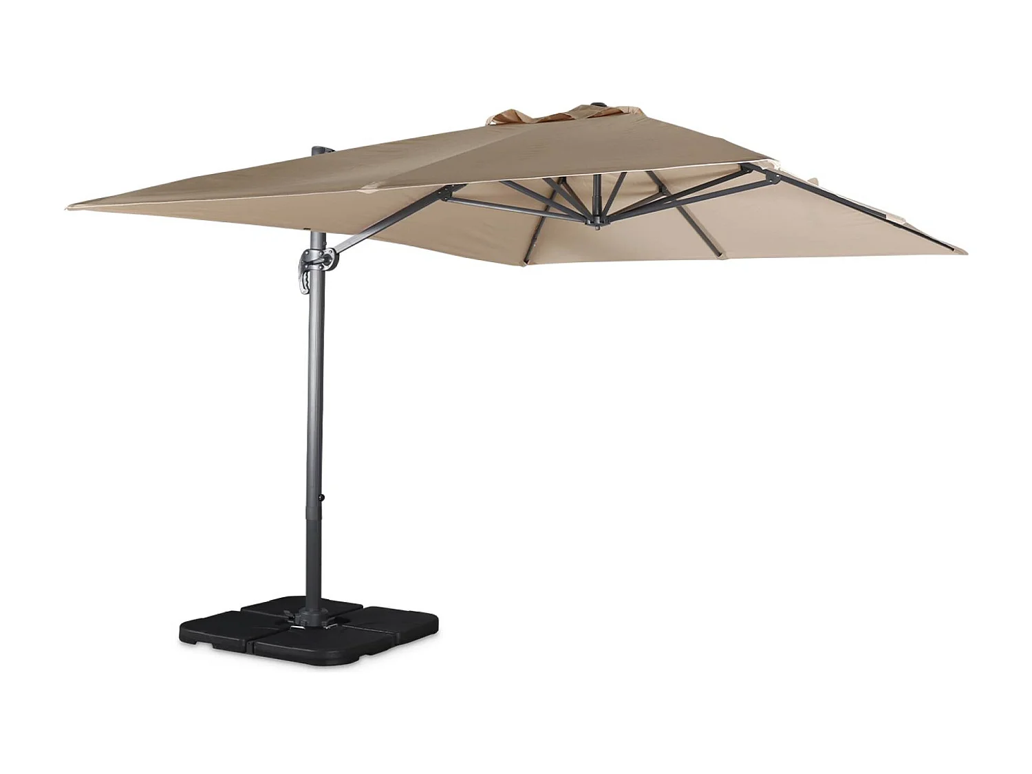 Ombrellone decentrato rettangolare 3x4m + base 50x50cm, beige