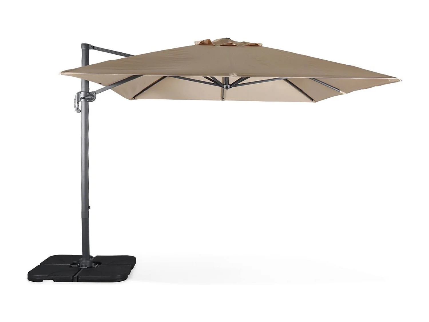 Ombrellone decentrato rettangolare 3x4m + base 50x50cm, beige