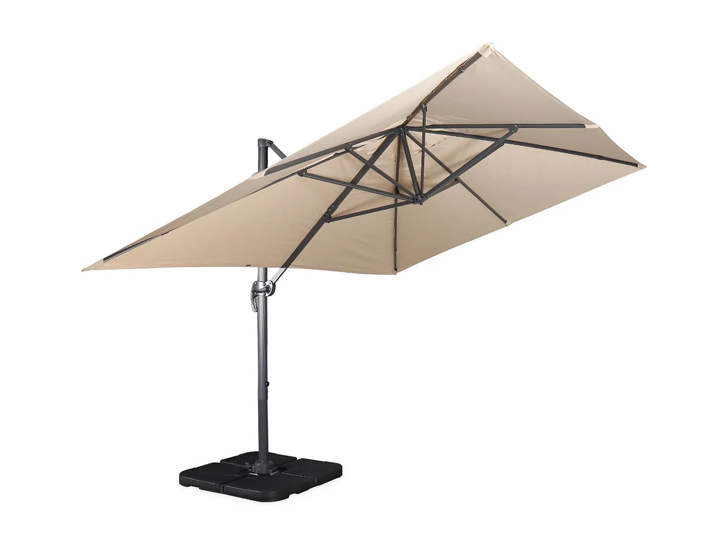 Ombrellone decentrato rettangolare 3x4m + base 50x50cm, beige