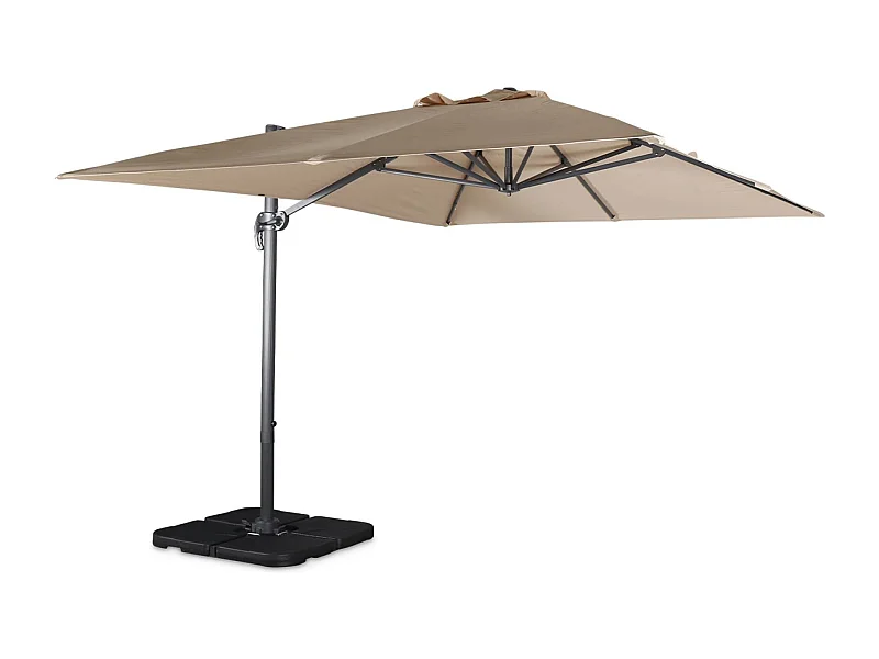 Ombrellone decentrato rettangolare 3x4m + base 50x50cm, beige