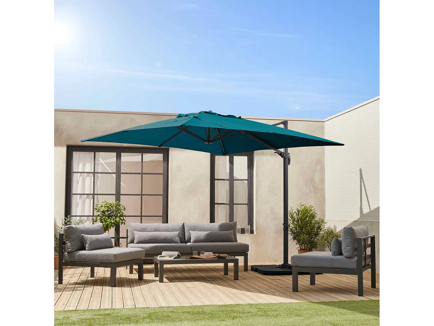 Ombrellone 3x3m quadrato decentrato , blu