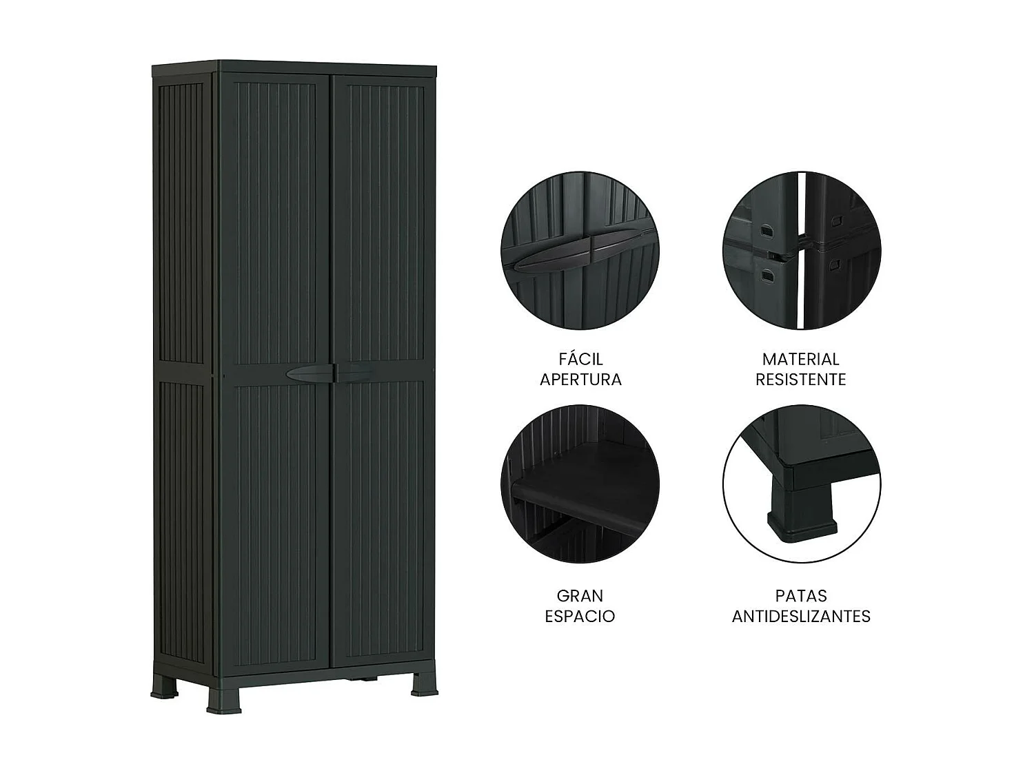 Armario de Resina Exterior con Escobero y 4 Baldas 171x68x39cm Thinia Home