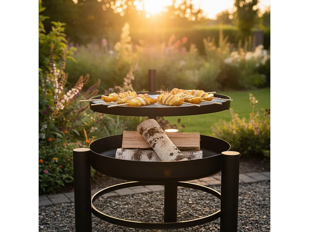 Brasero en métal avec grille de cuisson intégrée 54 x 66.5 x 69 cm