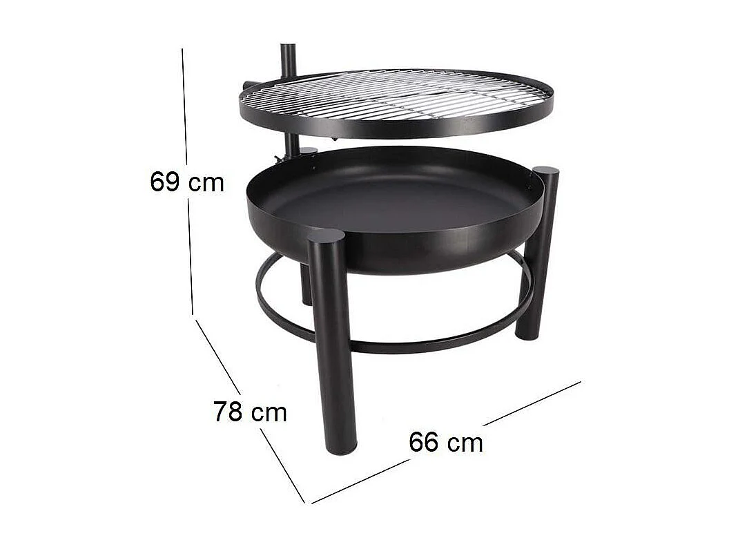 Brasero en métal avec grille de cuisson intégrée 66 x 78 x 69 cm