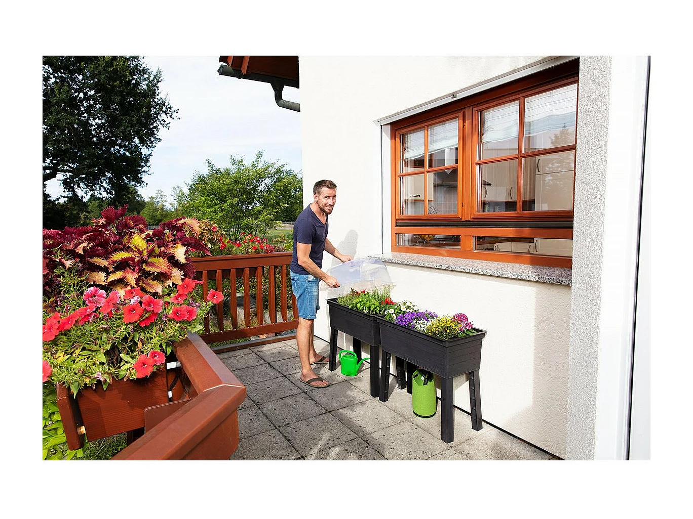 Kit de 3 carrés potagers "Urban" sur pieds avec serre - 75 x 37 x 65 cm