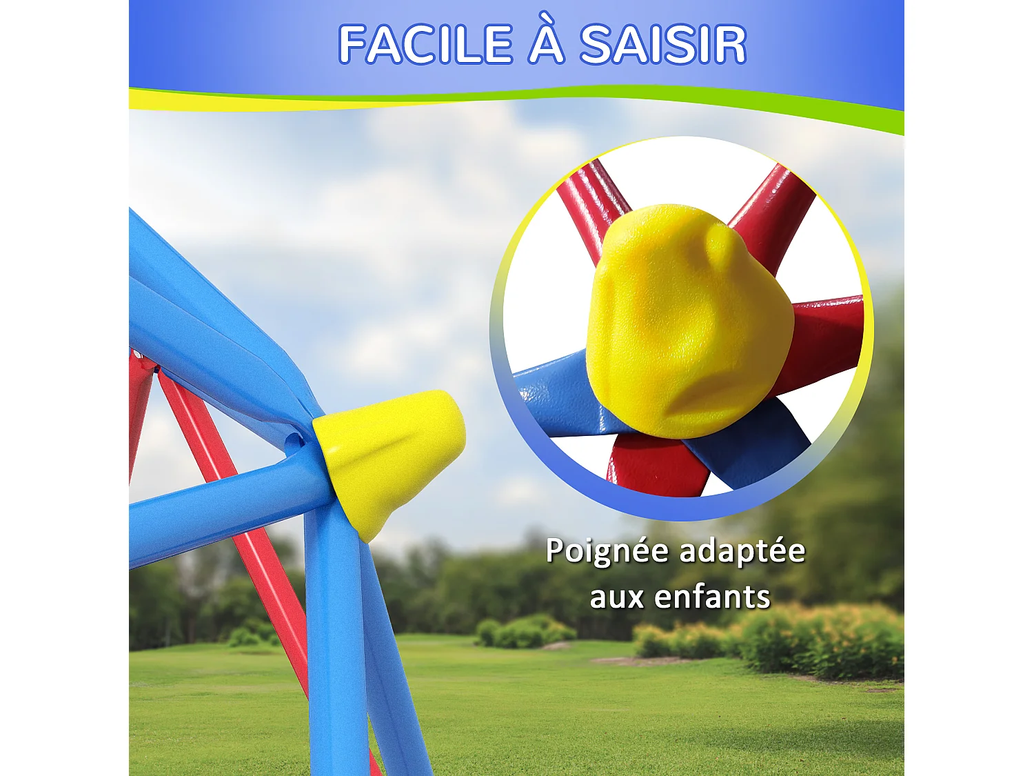 Dôme d'escalade enfant Ø 183 x 90H cm - nombreuses prises - charge max. reco. totale 180 Kg - métal PP multicolore