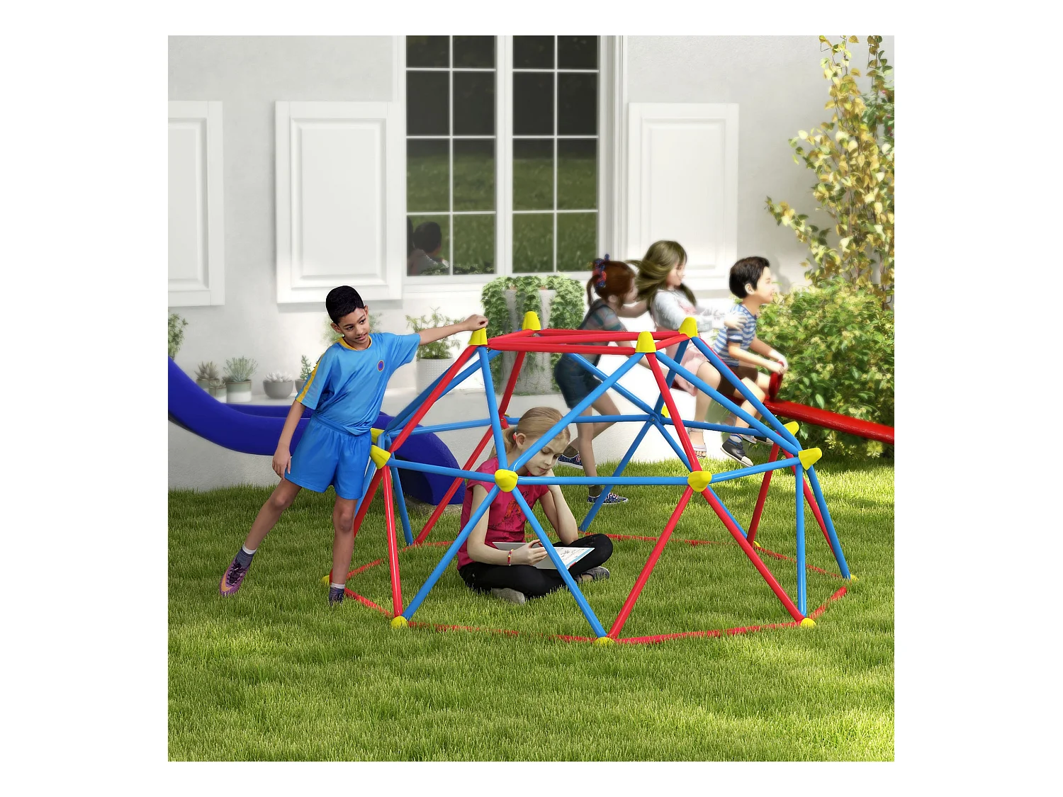 Dôme d'escalade enfant Ø 183 x 90H cm - nombreuses prises - charge max. reco. totale 180 Kg - métal PP multicolore