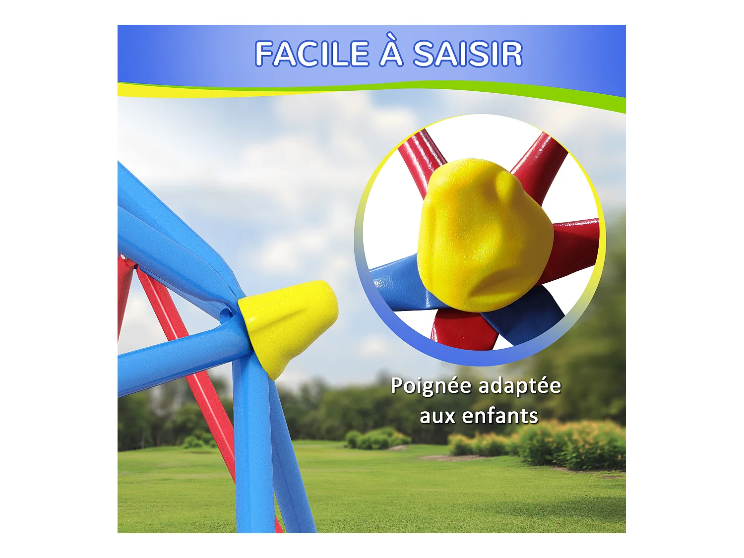 Dôme d'escalade enfant Ø 183 x 90H cm - nombreuses prises - charge max. reco. totale 180 Kg - métal PP multicolore