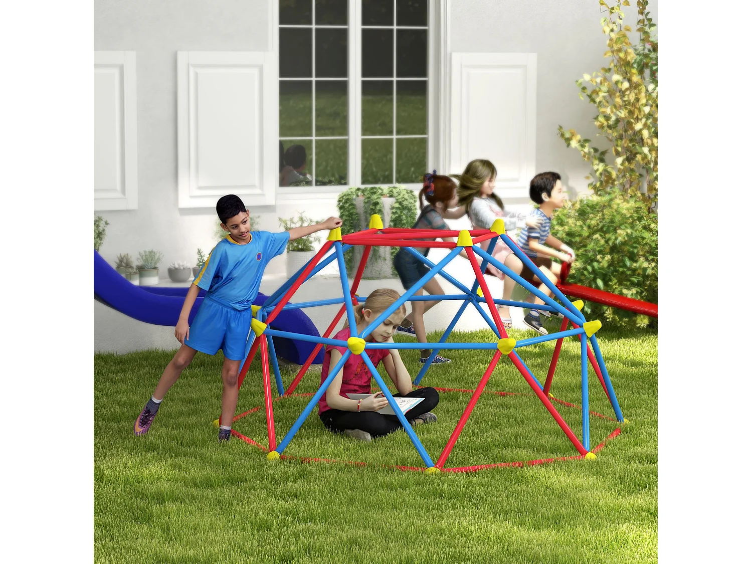 Dôme d'escalade enfant Ø 183 x 90H cm - nombreuses prises - charge max. reco. totale 180 Kg - métal PP multicolore