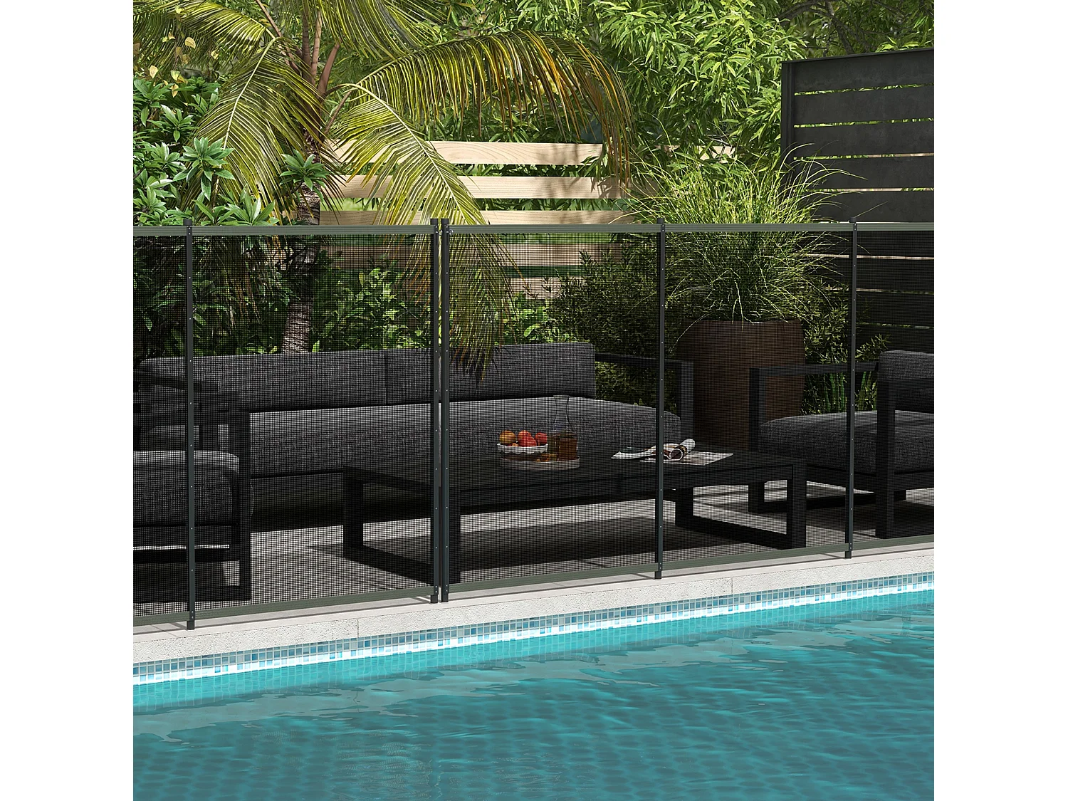 Clôture barrière de sécurité pour piscine - lot de 4 panneaux - dim. totales 365L x 126H cm - alu textilène noir