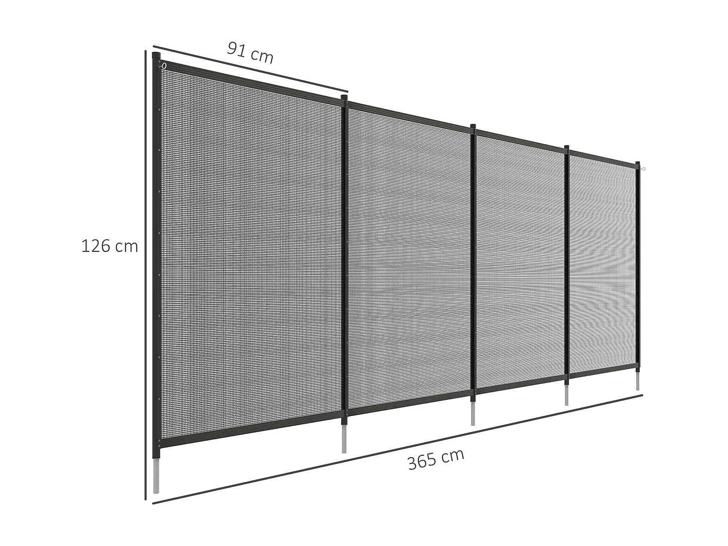 Clôture barrière de sécurité pour piscine - lot de 4 panneaux - dim. totales 365L x 126H cm - alu textilène noir