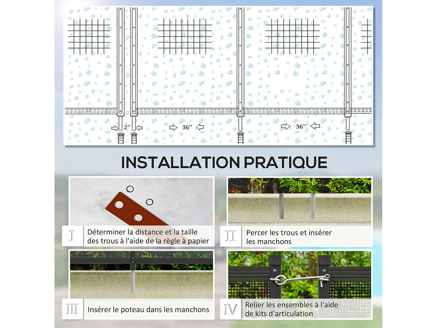 Clôture barrière de sécurité pour piscine - lot de 4 panneaux - dim. totales 365L x 126H cm - alu textilène noir