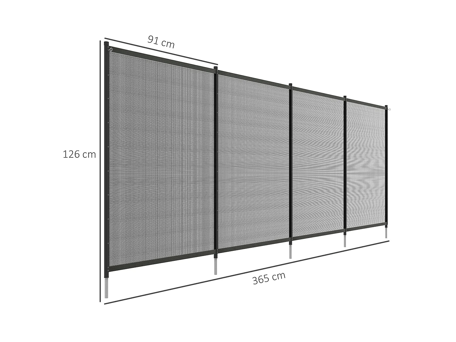 Clôture barrière de sécurité pour piscine - lot de 4 panneaux - dim. totales 365L x 126H cm - alu textilène noir