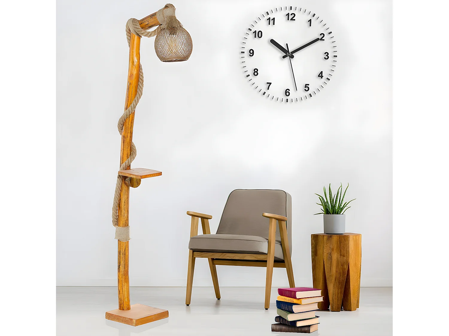 Lampadaire en bois et jute Arbor