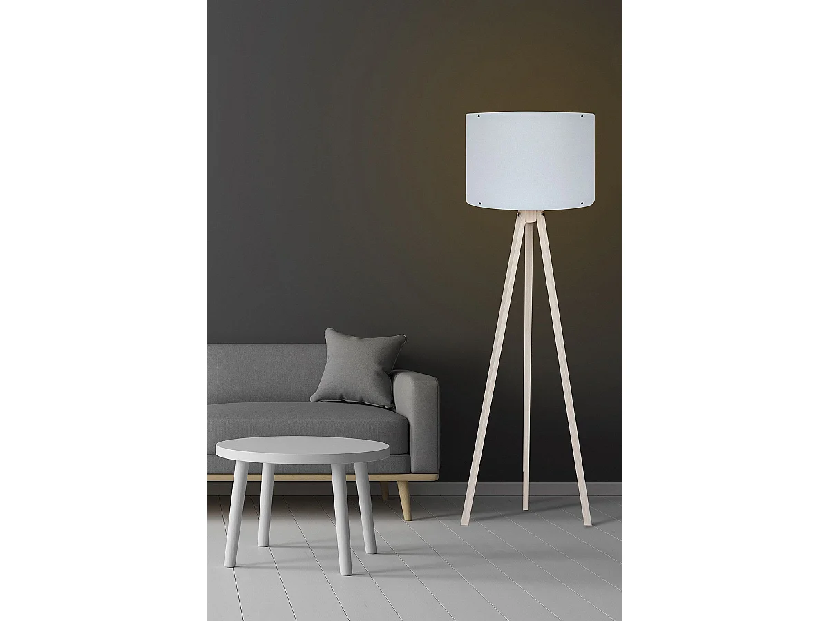 Lampadaire trépied Luca 145cm Tissu Blanc et Bois Blanc Blanc créme