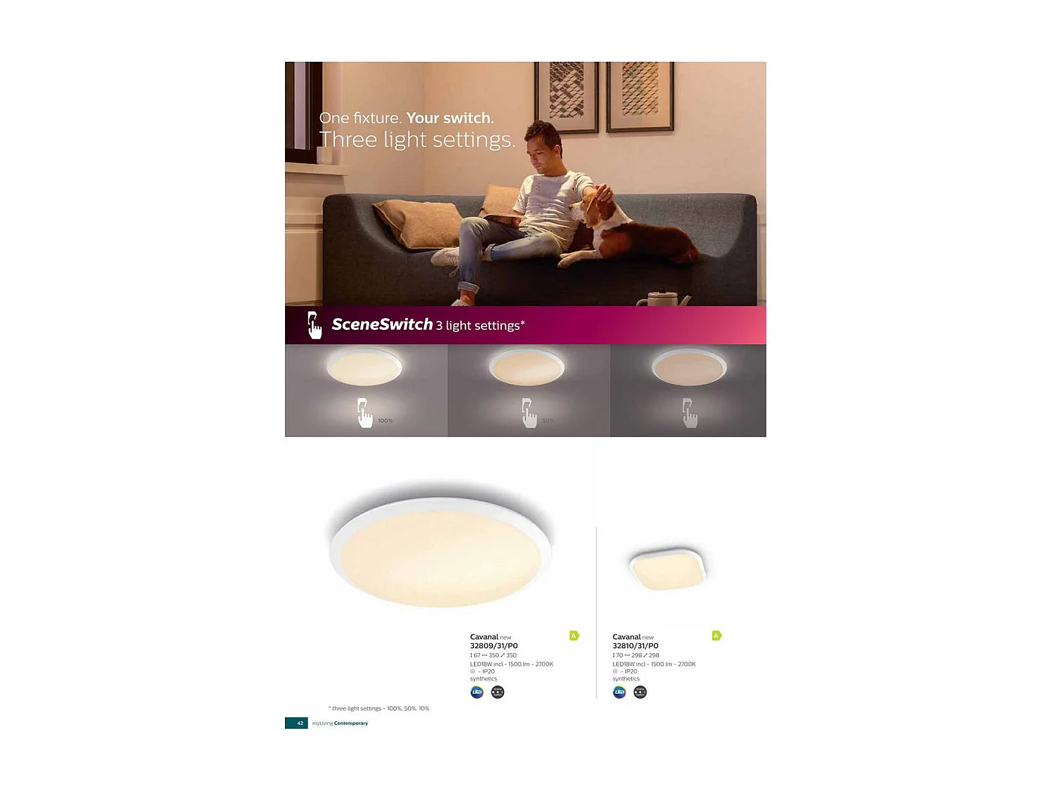 Plafonnier LED  Extra-Plat 18W Variation par Paliers 3 Niveaux CL550  4000K Blanc neutre
