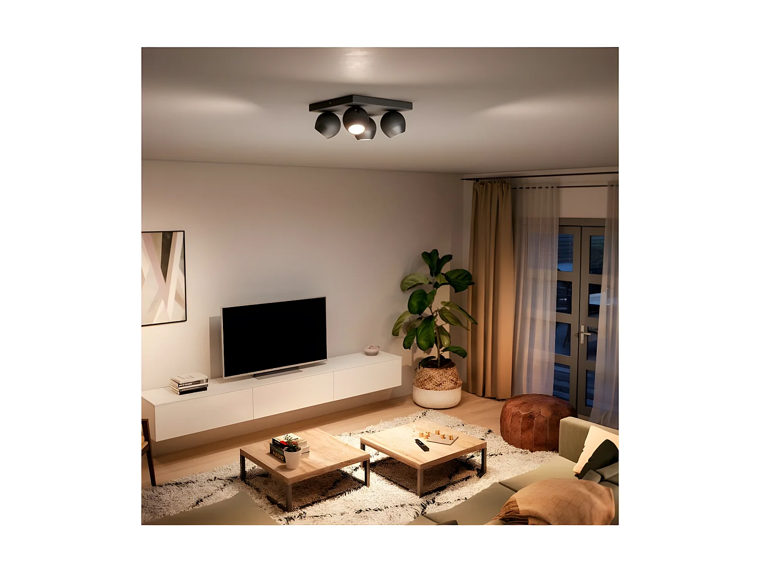 Lampada da Soffitto White Ambiance Quattro Faretti GU10 Hue Buckram Nero