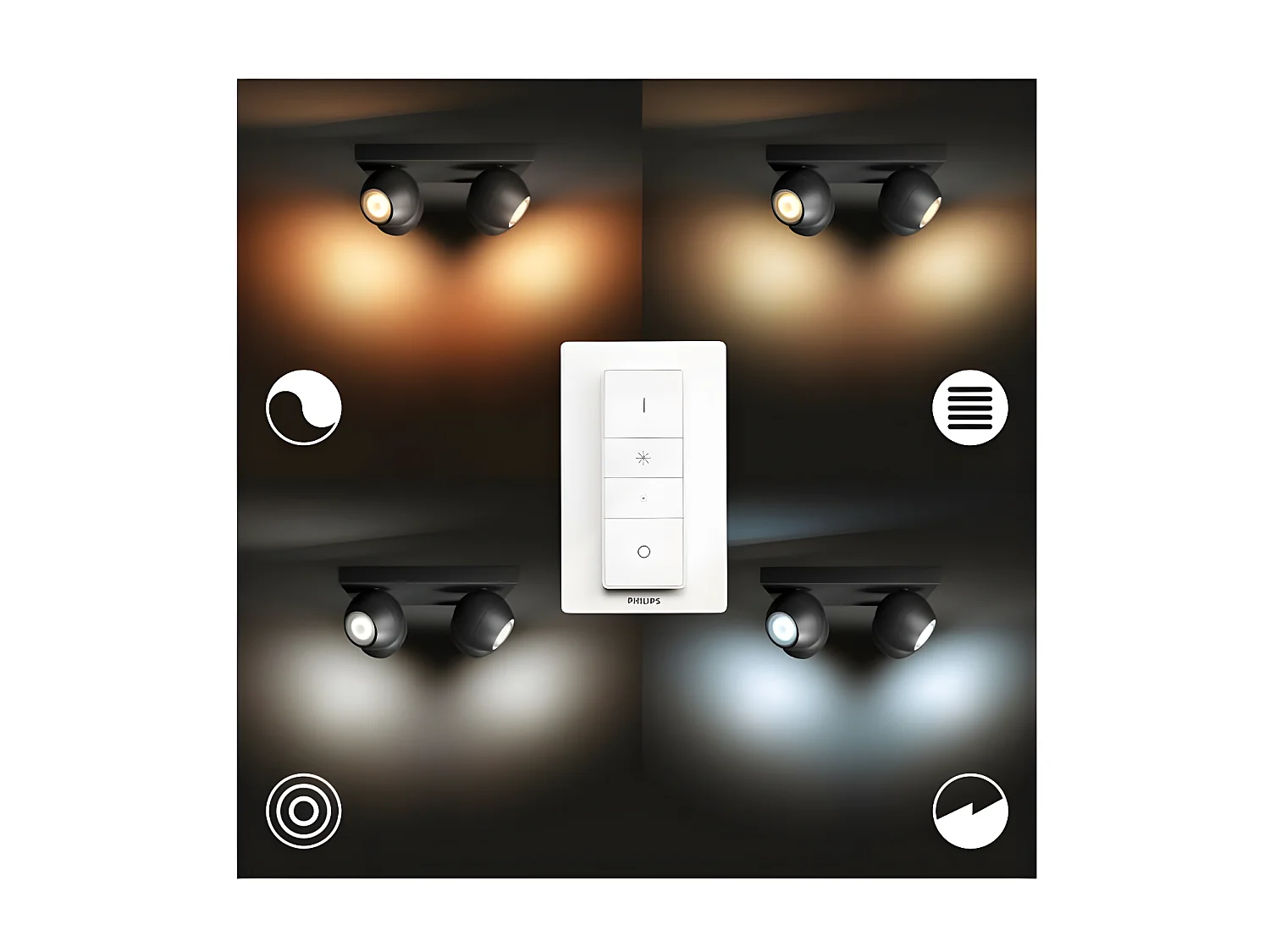 Lampada da Soffitto White Ambiance Quattro Faretti GU10 Hue Buckram Nero