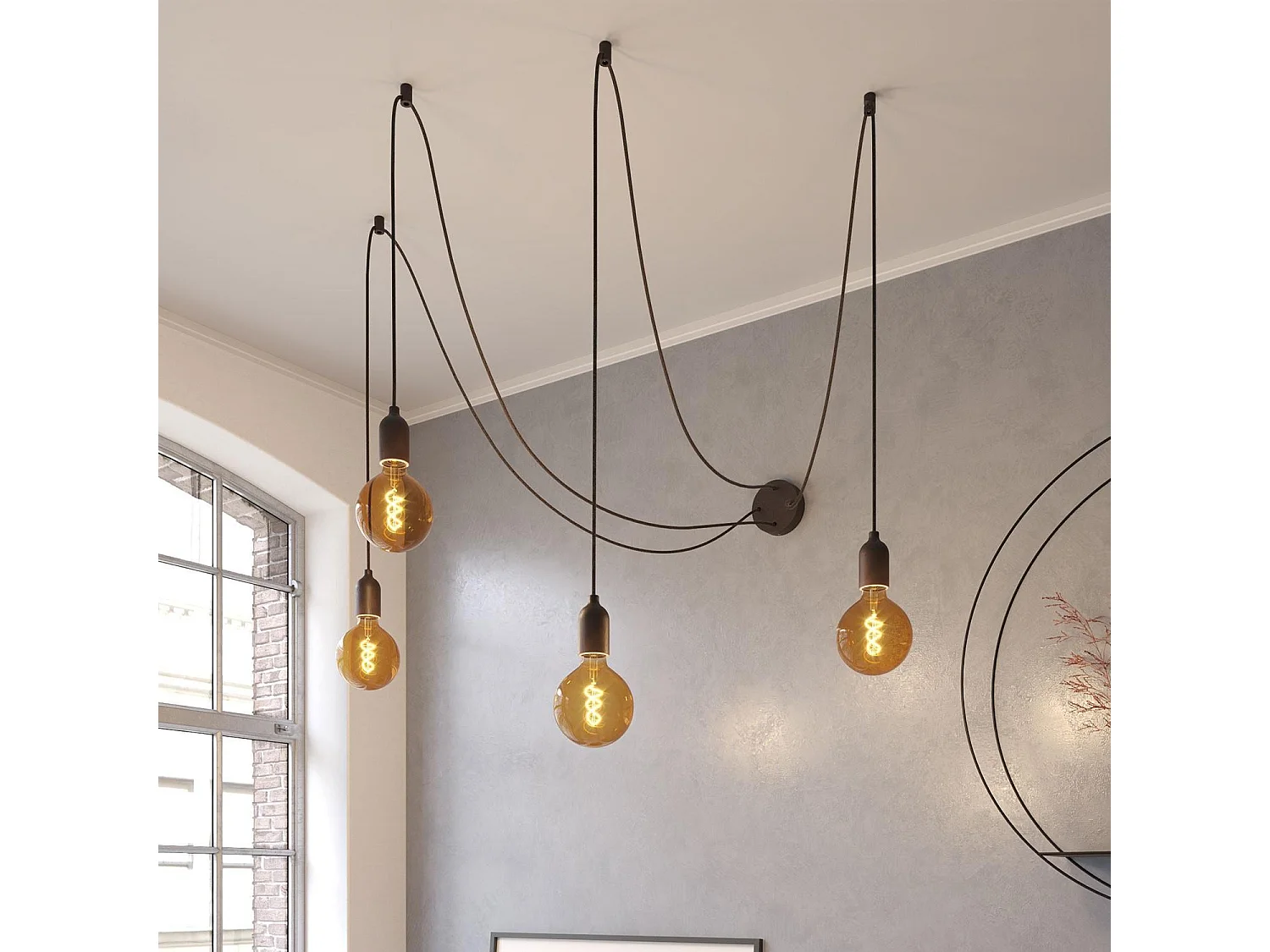 Lampada a Sospensione Tessuto e Legno Spider SPL114RN06DCGL CREATIVE CABLES Wengè