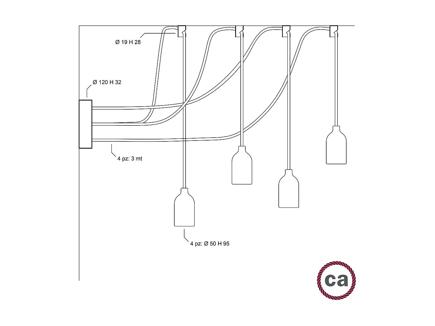 Lampada a Sospensione Tessuto e Legno Spider SPL114RN06DCGL CREATIVE CABLES Wengè