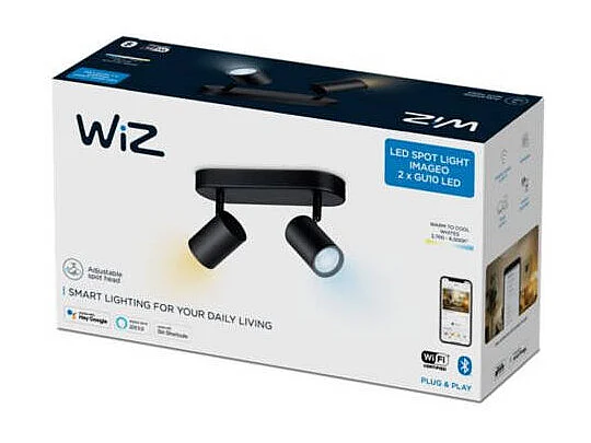 Plafonnier LED Dimmable CCT Smart WiFi+Bluetooth 4.9W Deux Spots WiZ Imageo Noir