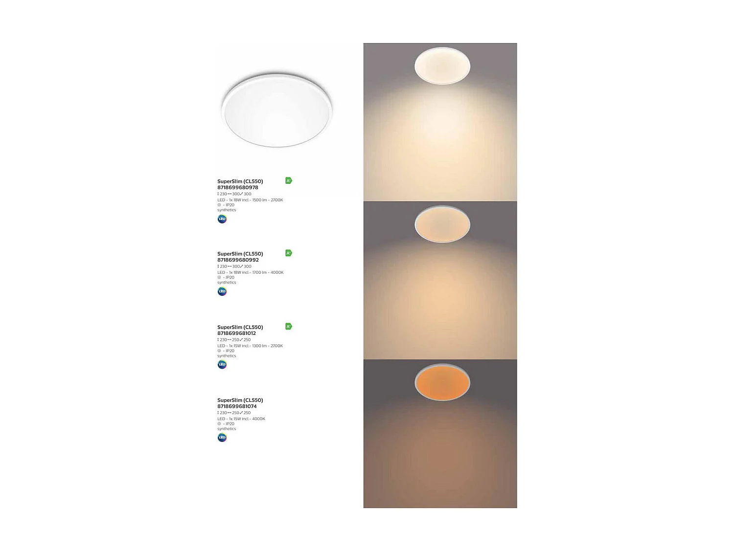 Plafonnier LED  Extra-Plat 15W Variation par Paliers 3 Niveaux CL550  4000K Blanc neutre