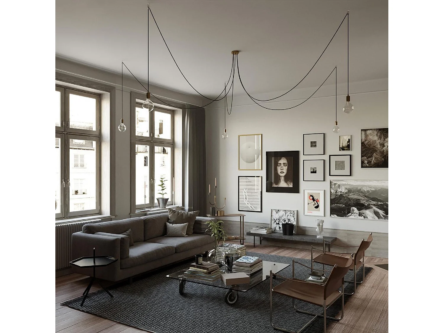 Lampada a Sospensione a 5 cadute Spider SPMDCS01GO5RC04TERM CREATIVE-CABLES Ottone