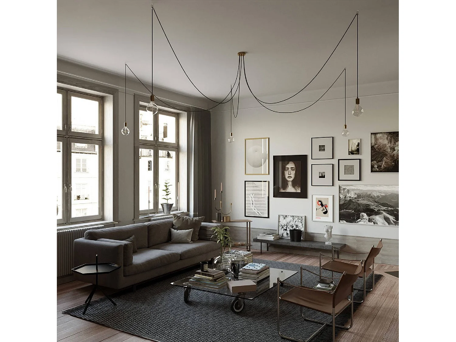 Lampada a Sospensione a 5 cadute Spider SPMDCS01GO5RC04TERM CREATIVE-CABLES Ottone