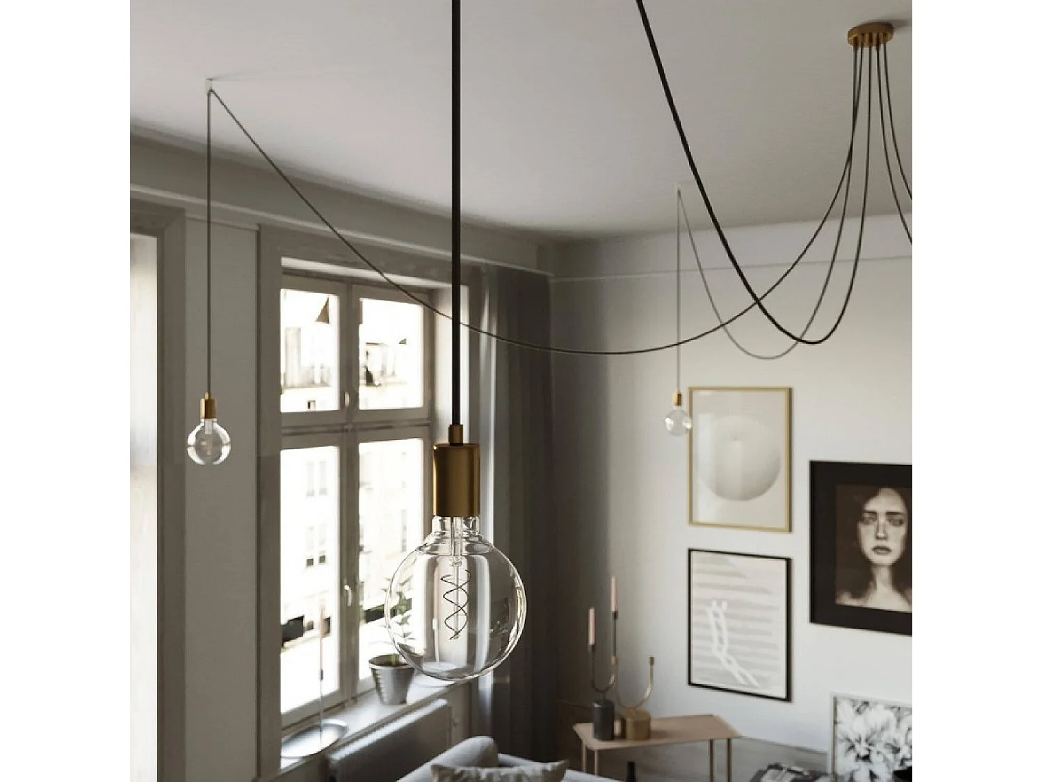 Lampada a Sospensione a 5 cadute Spider SPMDCS01GO5RC04TERM CREATIVE-CABLES Ottone