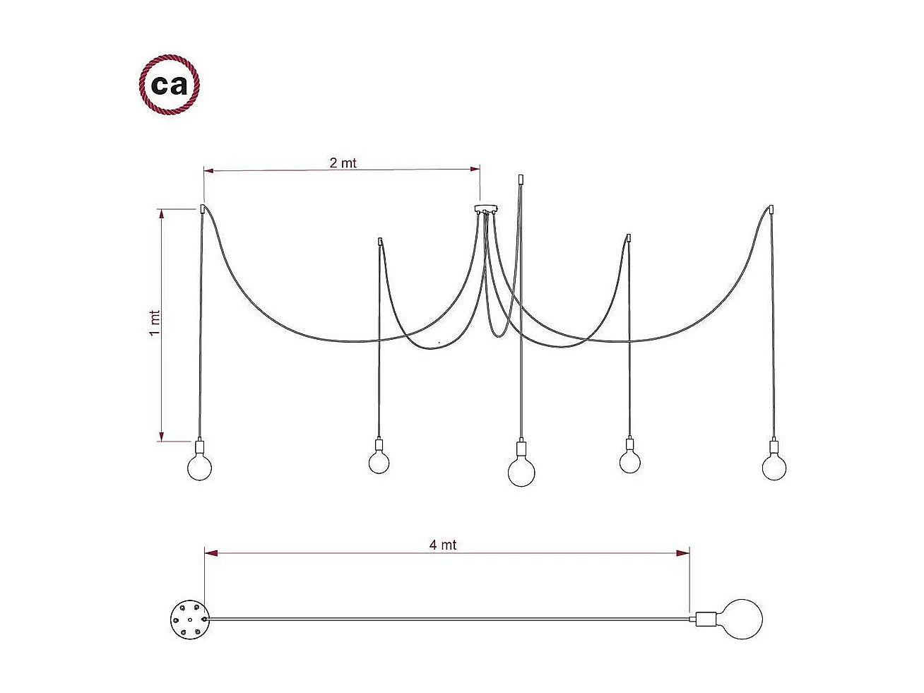Lampada a Sospensione a 5 cadute Spider SPMDCS01GO5RC04TERM CREATIVE-CABLES Ottone