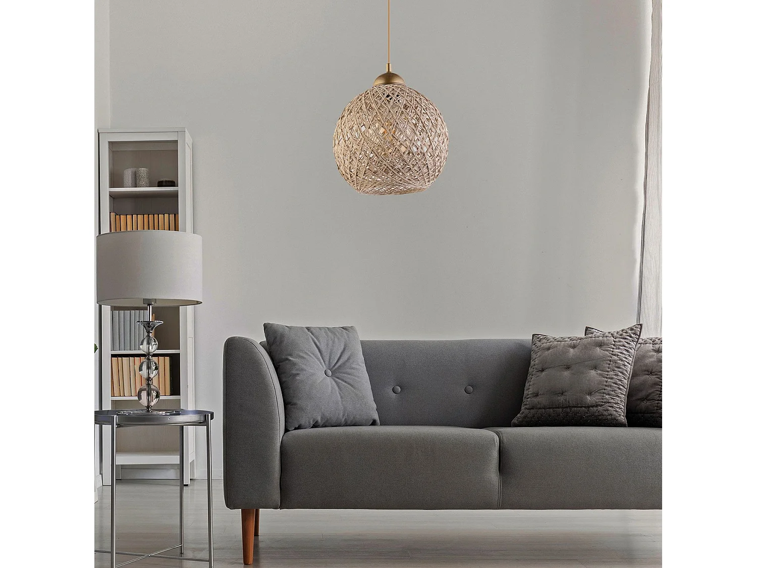 Suspension Davio D24cm Métal Or antique et Jute Taupe