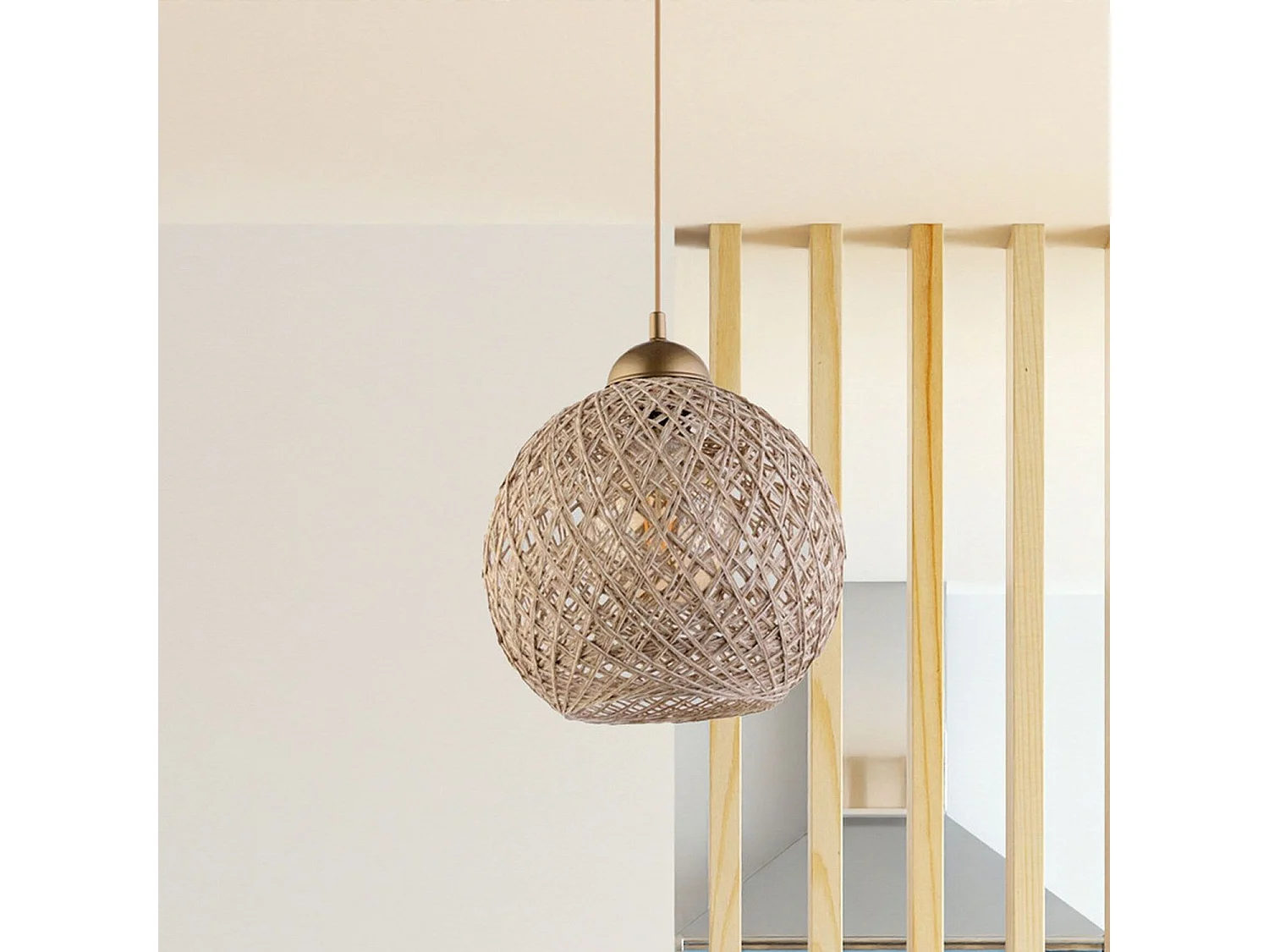 Suspension Davio D24cm Métal Or antique et Jute Taupe