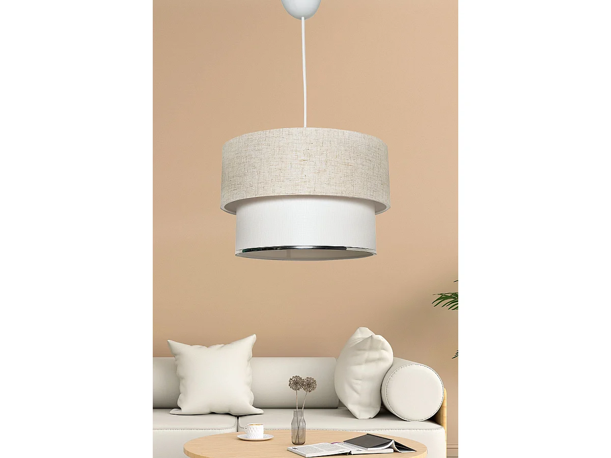 Suspension abat-jour double Yolky D30cm Métal Blanc et Tissu Blanc et Blanc crème