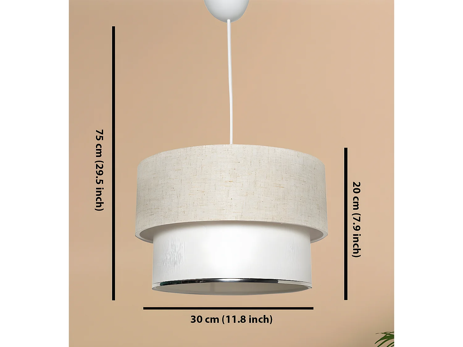 Suspension abat-jour double Yolky D30cm Métal Blanc et Tissu Blanc et Blanc crème