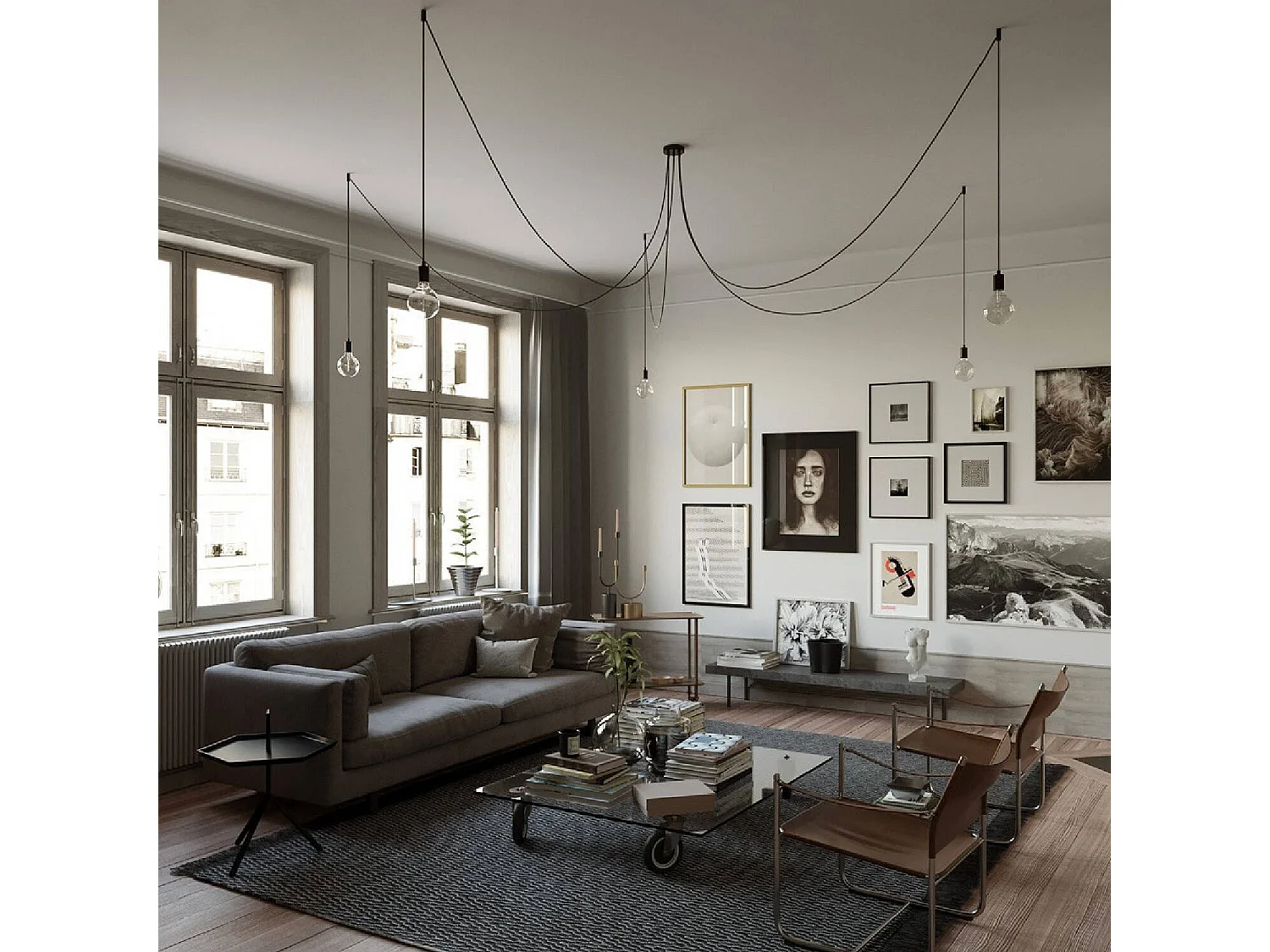 Lampada a Sospensione a 5 cadute Spider SPMDCS01GO5RC04TERM CREATIVE-CABLES Nero