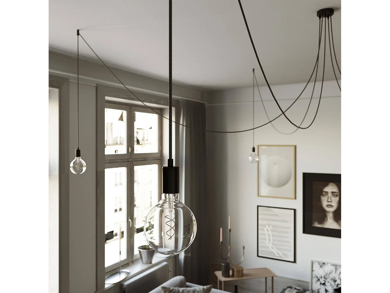 Lampada a Sospensione a 5 cadute Spider SPMDCS01GO5RC04TERM CREATIVE-CABLES Nero