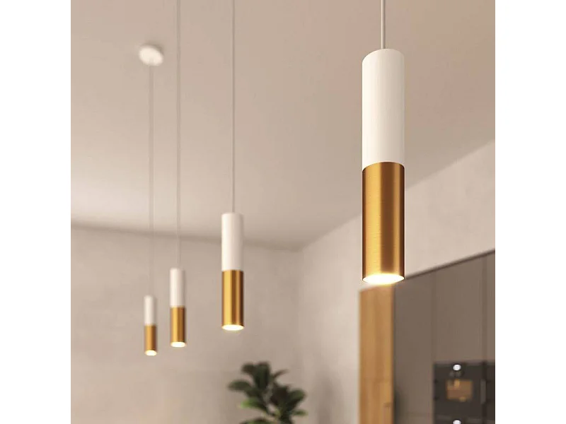 Lampada a Sospensione CREATIVE-CABLES Modello PSMV_ Doppio Paralume Tub-E14 Bianco