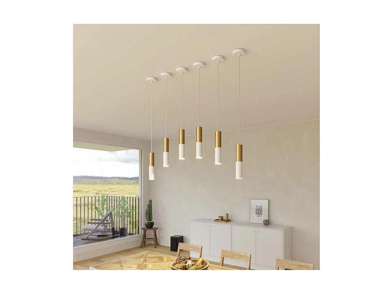 Lampada a Sospensione CREATIVE-CABLES Modello PSMV_ Doppio Paralume Tub-E14 Bianco