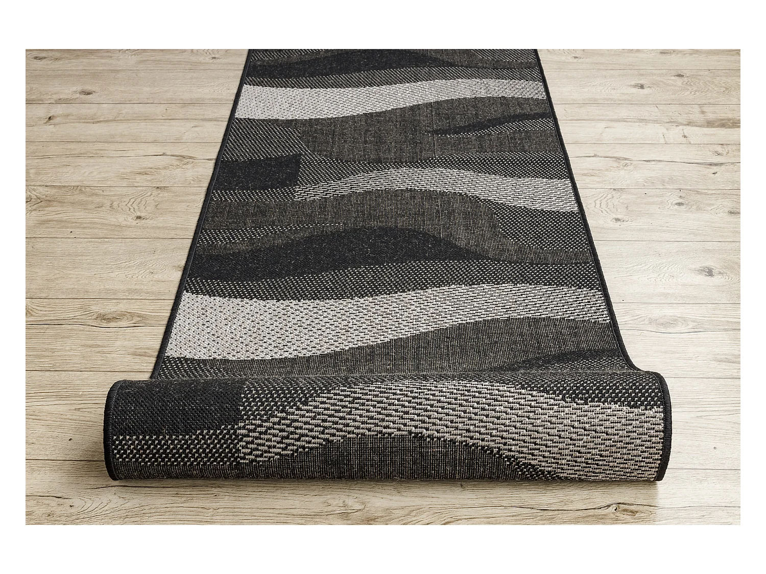 Vloerbekleding SISAL FLOORLUX patroon 20212 ZWART / zilver 120x560 cm