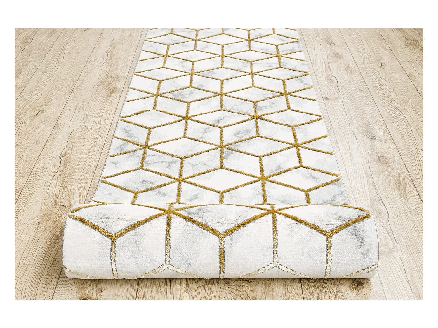 Passadeira EMERALD exclusivo 1014 glamour, à moda cubo creme / ouro 120x850 cm