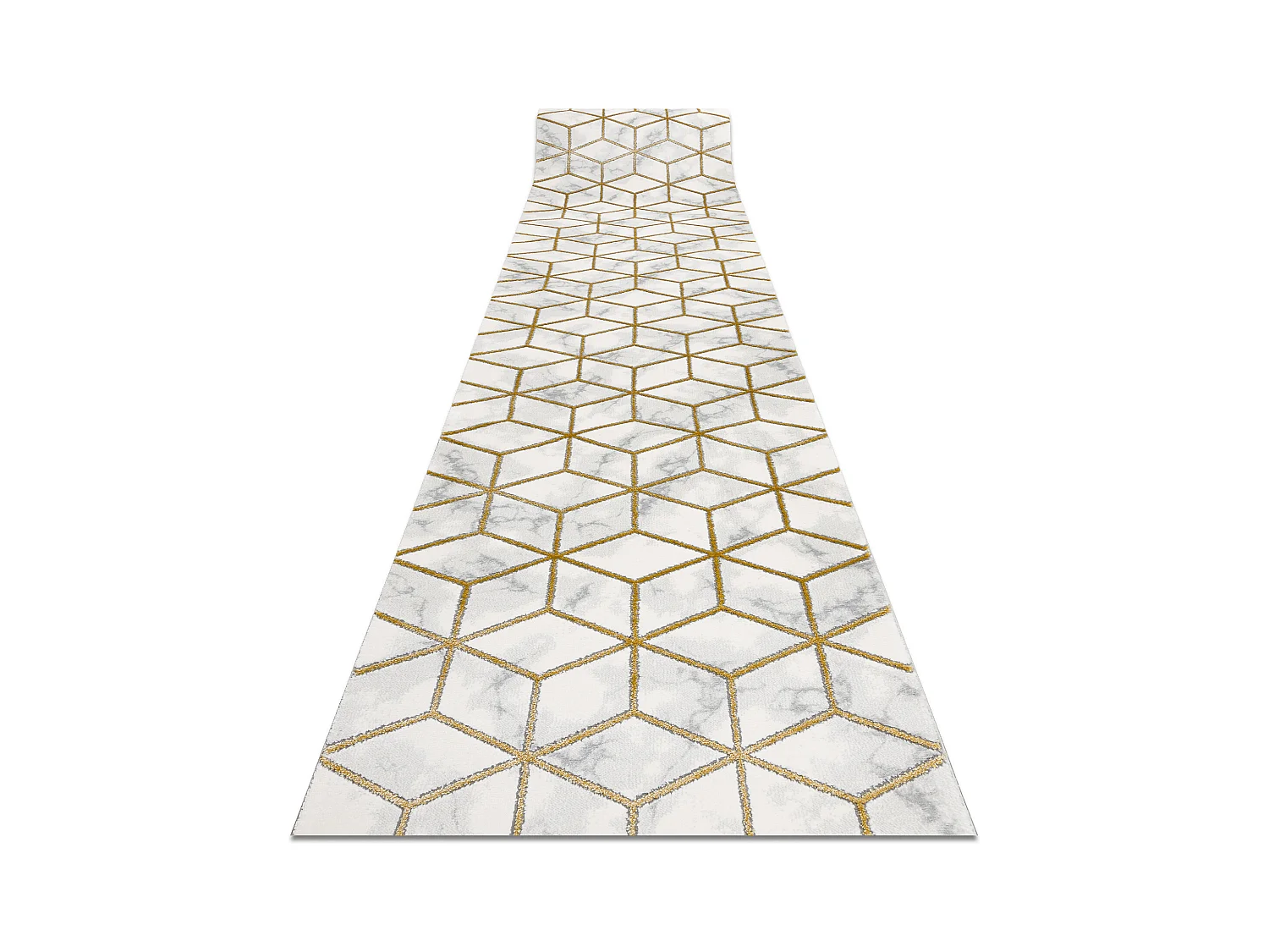 Tapijtloper EMERALD exclusief 1014 glamour, stijlvol kubus room / goud 120x930 cm