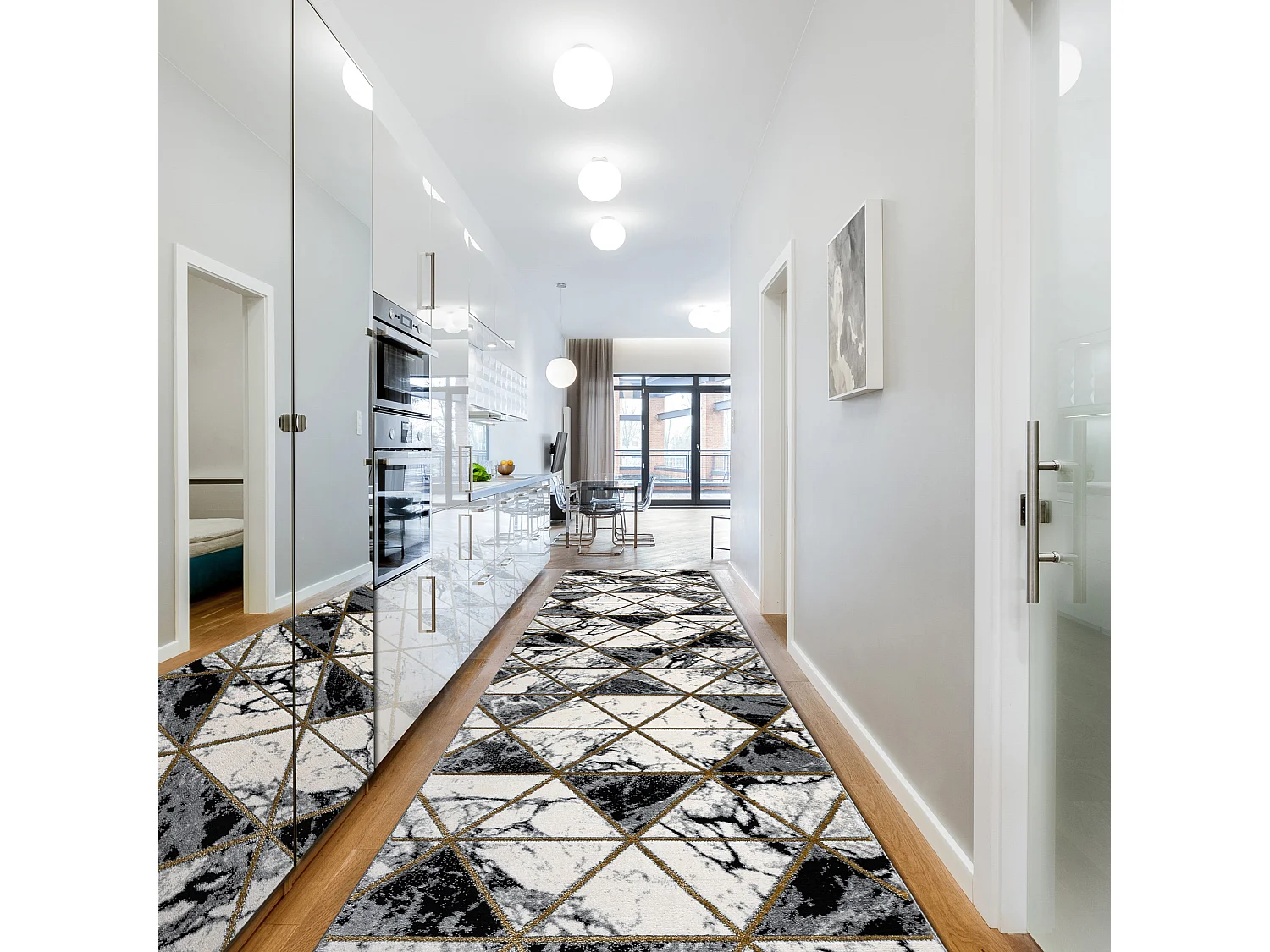 Passatoia EMERALD esclusivo 1020 glamour, elegante Marmo, triangoli ne 120x590 cm