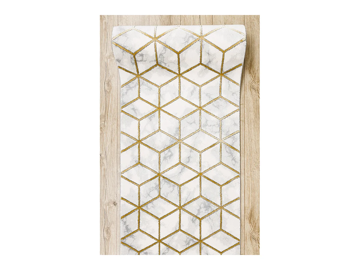 Tapijtloper EMERALD exclusief 1014 glamour, stijlvol kubus room / goud 100x500 cm