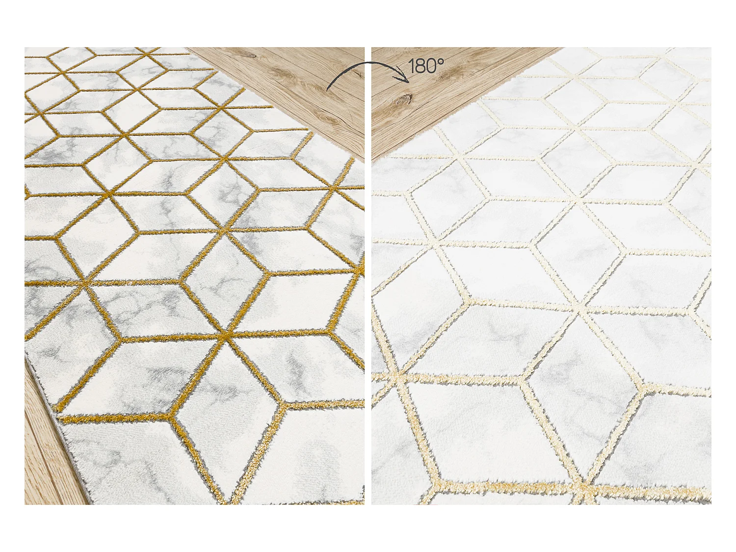 Passadeira EMERALD exclusivo 1014 glamour, à moda cubo creme / ouro 120x810 cm