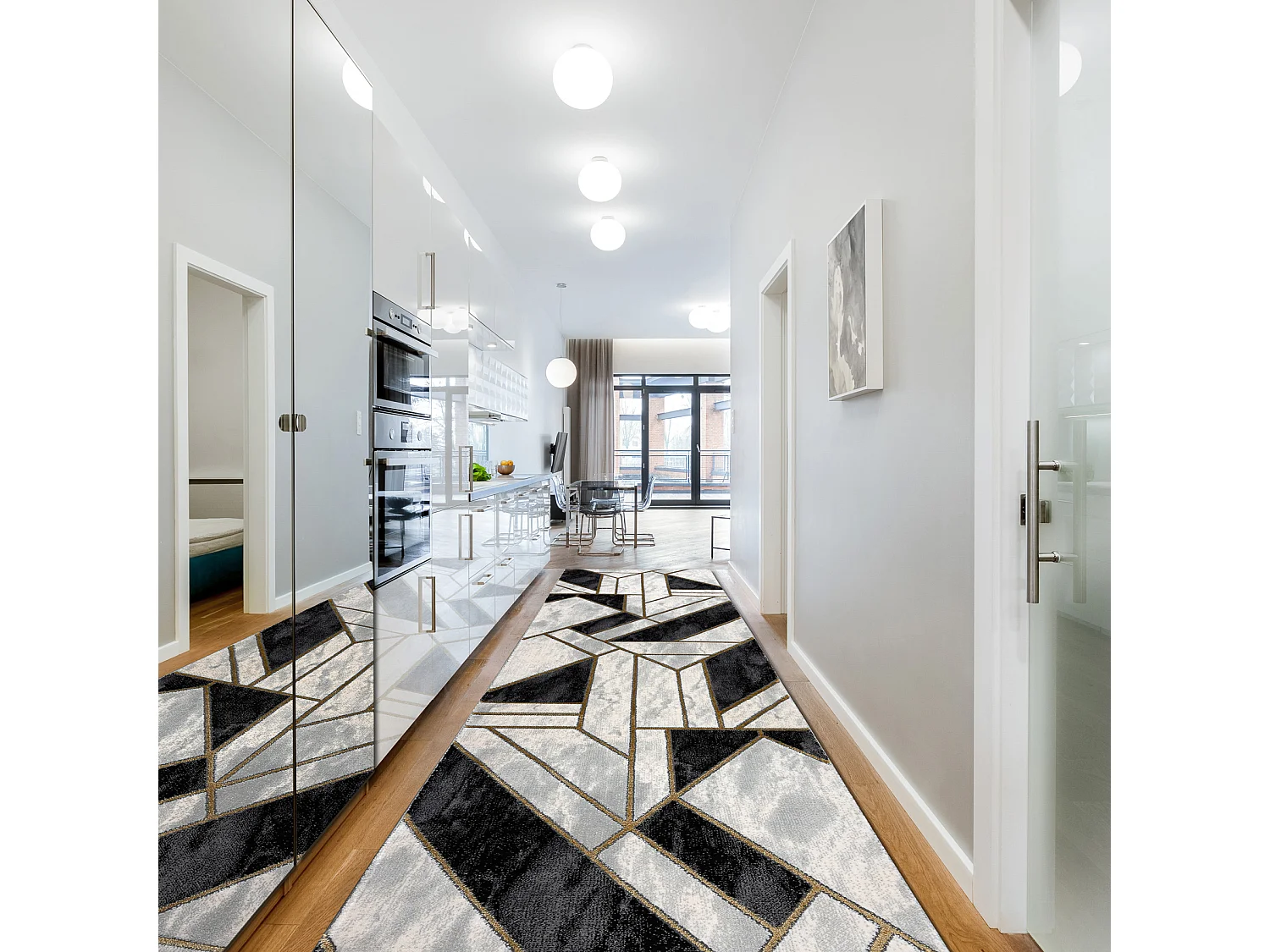 Passadeira EMERALD exclusivo 1015 glamour, à moda mármore, geométri 100x220 cm