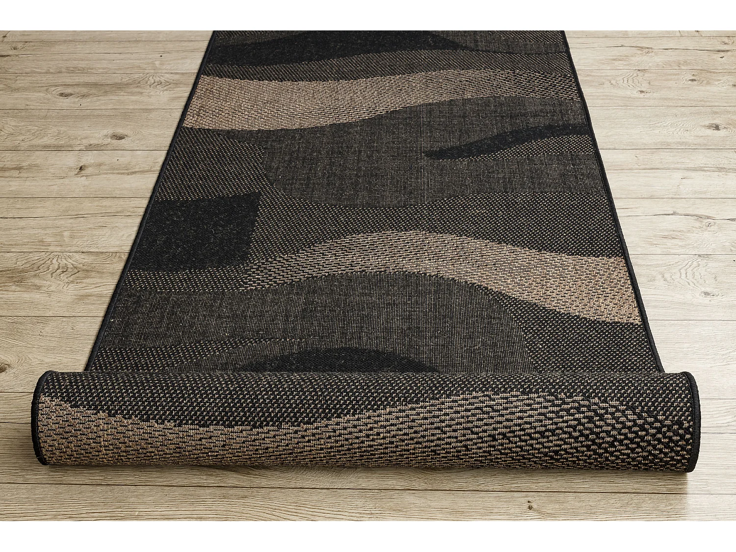 Vloerbekleding SISAL FLOORLUX patroon 20212 ZWART / coffee 120x420 cm
